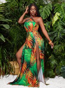 Slaydiva 音乐节/约会/度假/海滩/性感休闲航海印花高开衩露背连衣裙 - 彩色 - 查看 6