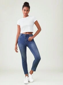 SHEIN BASICS Cap Sleeve Solid Tee For Summer - White - View 3