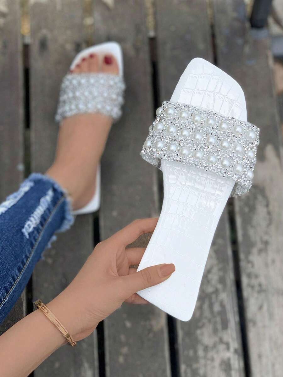 Mới Của phụ nữ Giày dép , Quý cô Dép xăng đan , Bằng phẳng Thể thao Gió Và Giải trí Giày dép , Đối với - trắng - Xem 1