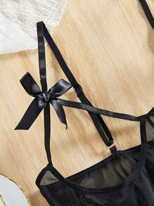 Women's Sexy Lingerie Dress With Hollow Out Mesh And Bowknot Decoration Briefs For Going Out