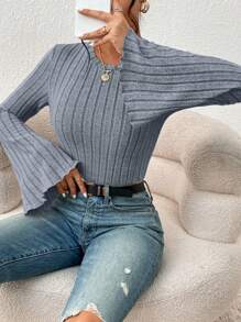 SHEIN Frenchy 生菜邊荷葉袖穀物面料基本t恤 - 淺藍色 - 查看 4