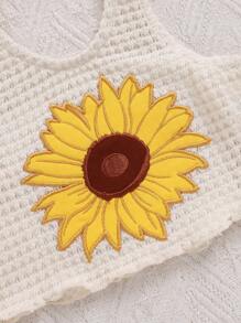 2件套少女纯色针织圆领吊带背心和喇叭长裤套装 - 黃色 - 查看 4