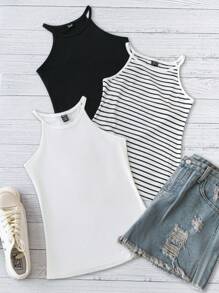 SHEIN LUNE Débardeur D'été Simple À Col En V Pour Femmes