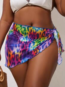 Swim Vcay Conjunto De Taparrabos Y Falda Con Estampado De Leopardo Y Corbata Lateral De Talla Grande - Multicolor - Ver 1
