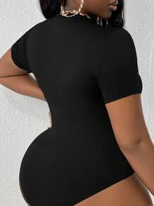 Slaydiva Plus Size Casual Basic Round Neck Short Sleeve Bodysuit Set