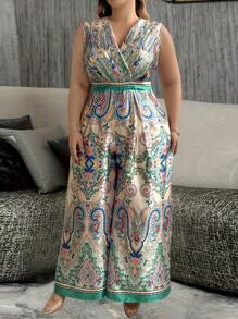 EMERY ROSE Women'S Plus Size Full Print Wide Leg Jumpsuit - Multicolor - View 3