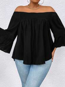 SHEIN LUNE Plus Size Solid Color Off Shoulder Loose Casual Shirt