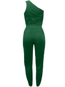 SHEIN Slayr Plus Size Plain One Shoulder Top And Drawstring Waist Long Pants Two Pieces Set