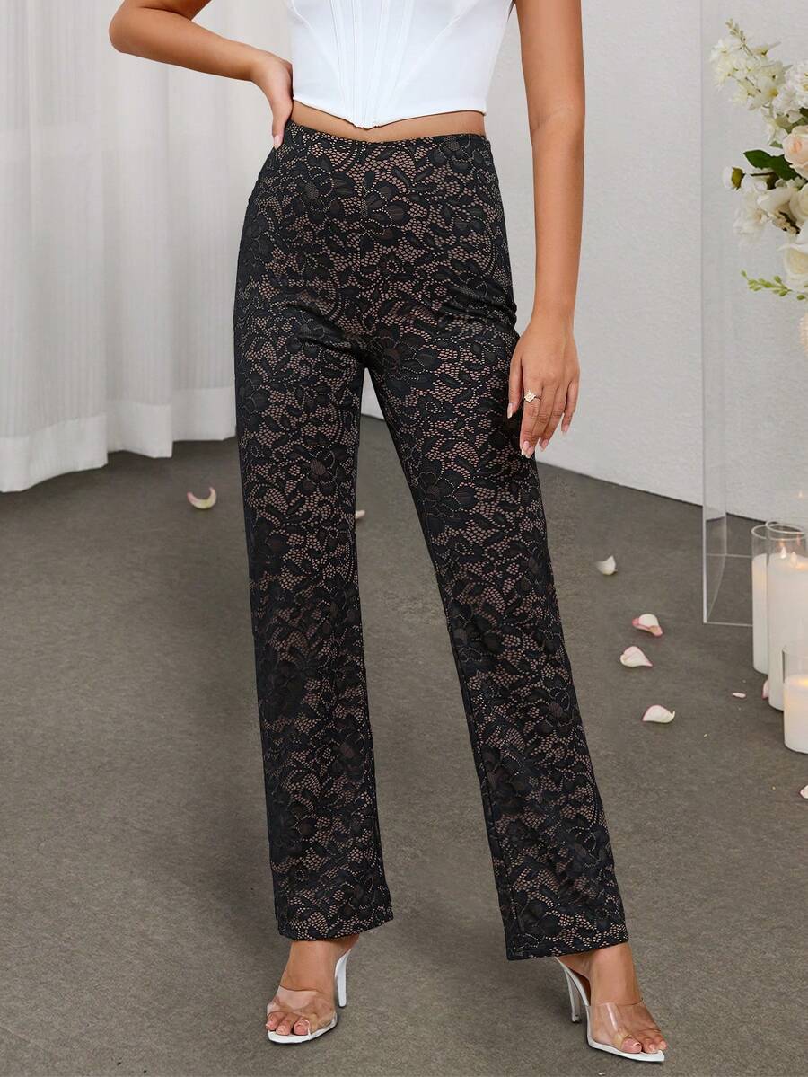 PARTHEA High Waist Lace Straight Leg Pants