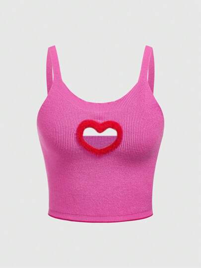 Top Court En Tricot Rose Doux Avec Cœur Creux Pour La Saint-valentin Pour Les Femmes