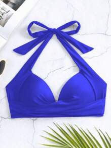 SHEIN Swim Summer Beach Solid Color Halter Bikini Top