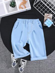 SHEIN Baby Boys' Casual Wide Leg Pants With Imitation Jeans Side Pocket, All-Match Style