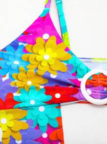 Teen Girls' Floral Print Swimwear Set, Bathing Suit Beach Outfit Music Festival Summer Vacation - Multicolor - View 6