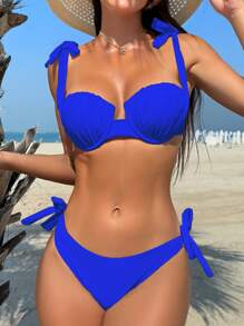 Swim Vcay 夏季海滩女士纯色两件套比基尼套装