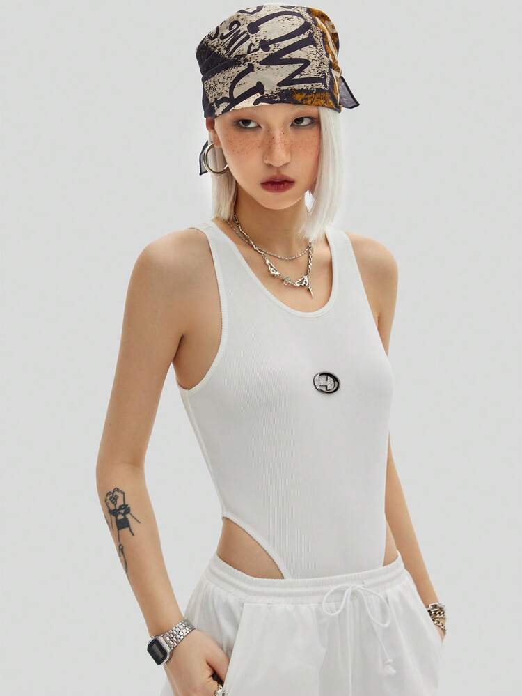 Ladies' Solid Color Bodycon Bodysuit And Cargo Pants 2pcs/Set