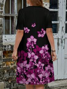 EMERY ROSE Mono vestido casual morado con estampado floral para mujer de talla grande para el verano - Negro - Ver 2