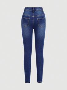 SHEIN Girlism Calça Denim Destroyed Lavada e Sólida para Menina Tween Y2K, Roupas de Verão - Lavagem clara - Visão 2