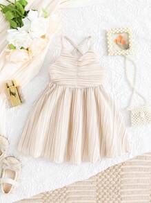 寶寶女孩金色禮服，褶皺腰收藏裙