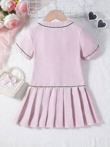 SHEIN Young Girl's Elegant Ladylike Pleated Button-Front Midi Dress, Suitable For Daily Wear, Festivals, Parties And Holidays, Summer - Pink - View 2