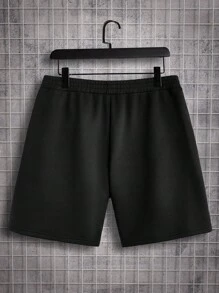 Aesthetic Post 男裝針織彈性腰短褲,帶字母印花設計 - 黑色 - 查看 2