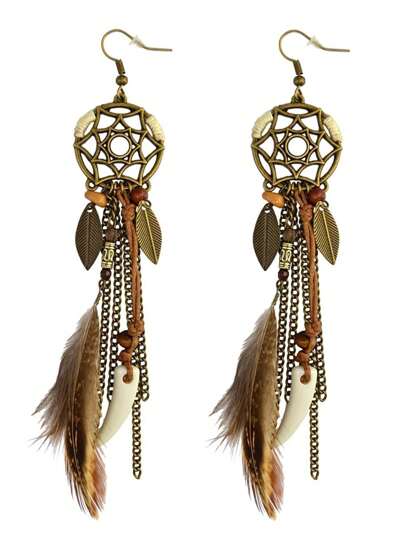 Antique Bohemia Long Feather Hanging Earrings Handmade Boho Dangle Earring For Women Ear Jewelry Women