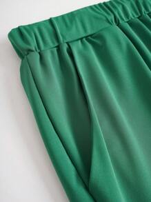 SHEIN Slayr Plus Size Plain One Shoulder Top And Drawstring Waist Long Pants Two Pieces Set