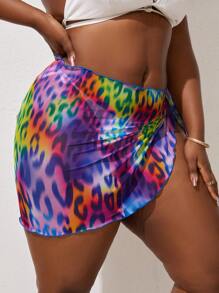 Swim Vcay Conjunto De Taparrabos Y Falda Con Estampado De Leopardo Y Corbata Lateral De Talla Grande - Multicolor - Ver 4