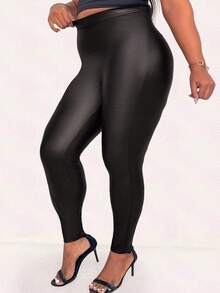 SHEIN CURVE+ Kích thước lớn Màu thuần Cao eo Xà cạp - màu đen - Xem 4