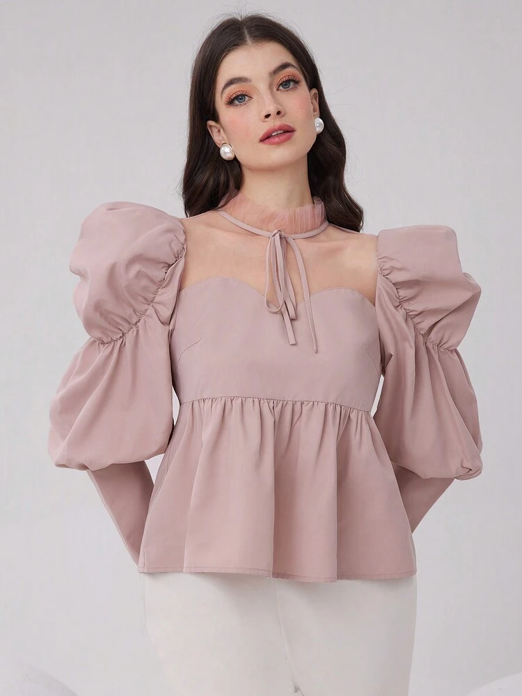 Women's Sweetheart Neckline Sheep Leg Sleeve Shirt