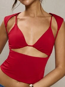 MUSERA 红色镂空细节上衣，适合夏季伊比沙岛度假春季狂欢节 - 紅色 - 查看 3