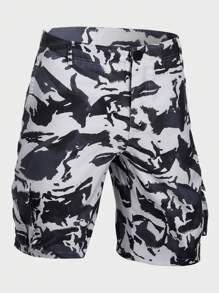 Manfinity Homme 宽松男式迷彩印花翻盖口袋侧边工装短裤