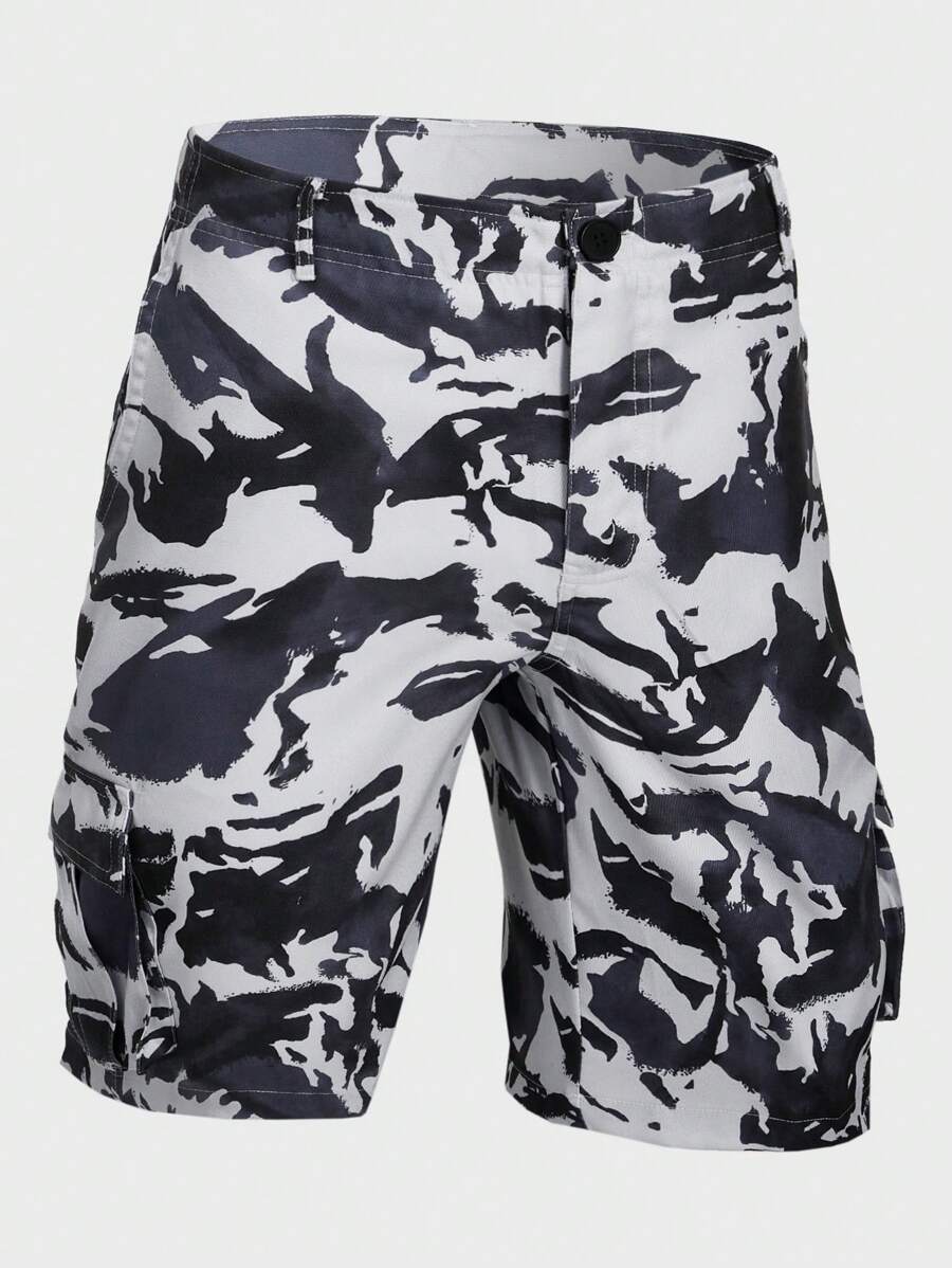 Manfinity Homme 宽松男式迷彩印花翻盖口袋侧边工装短裤