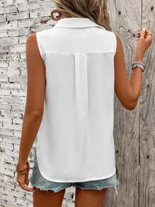 Breezaya 休閒無袖鈕扣襯衫 - 白色 - 查看 2