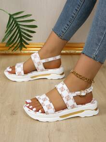 Của phụ nữ Mùa hè giản dị Kỳ nghỉ Mỗi ngày Kẻ sọc Checkered In Da Hơn Và Thường xuyên Kích thước Dày Nền tảng Dép xăng đan Cho công việc Và Trường học - trắng - Xem 3