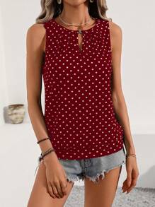 SHEIN LUNE Ladies' Polka Dot Camisole Top With Keyhole Neckline - Red - View 4
