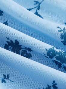 SHEIN MOD Áo hở vai in họa tiết hoa nhỏ xinh cho nữ - Màu xanh nhạt - Xem 3