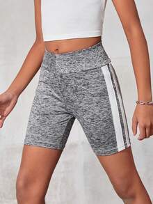 SHEIN Quần short thường ngày dệt kim màu xám hoa Tween Girl - Xám - Xem 3