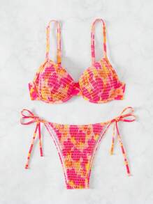 SHEIN Swim 夏季沙灘上染色系帶領口比基尼套裝 - 彩色 - 查看 6