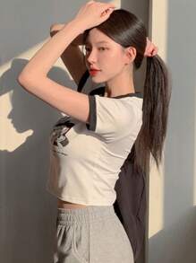 DAZY Damen T-Shirt mit Cartoon Motiv und Slogan, grafische T-Shirts