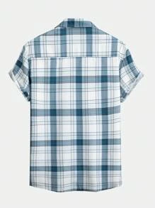 ROMWE MEN Men Plaid Shirt Without Tee, School - Blue and White - View 2