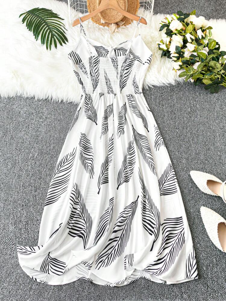 Plus Size Women's Botanical Printed Spaghetti Strap Dress
