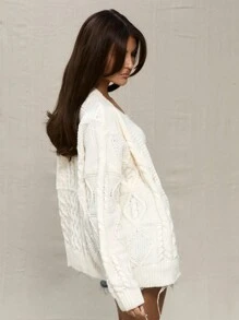 MUSERA 奶油色超大款粗针织开衫，长袖上衣，Y2K 90年代风格，春夏休闲可爱，Y2K 90年代风格，适合节日、机场等场合，宽松舒适。 - 米色 - 查看 2