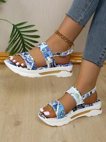 Của phụ nữ Giải trí & Hằng ngày & Kỳ nghỉ Da Dép quai hậu Với Dày Đế Cho công việc & Trường học & Mùa hè & Thể thao , Kích thước lớn Có sẵn - Màu xanh nhạt - Xem 2