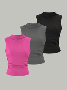 SHEIN Essnce 女士純色簡約背心上衣3入組合 - 彩色 - 查看 1