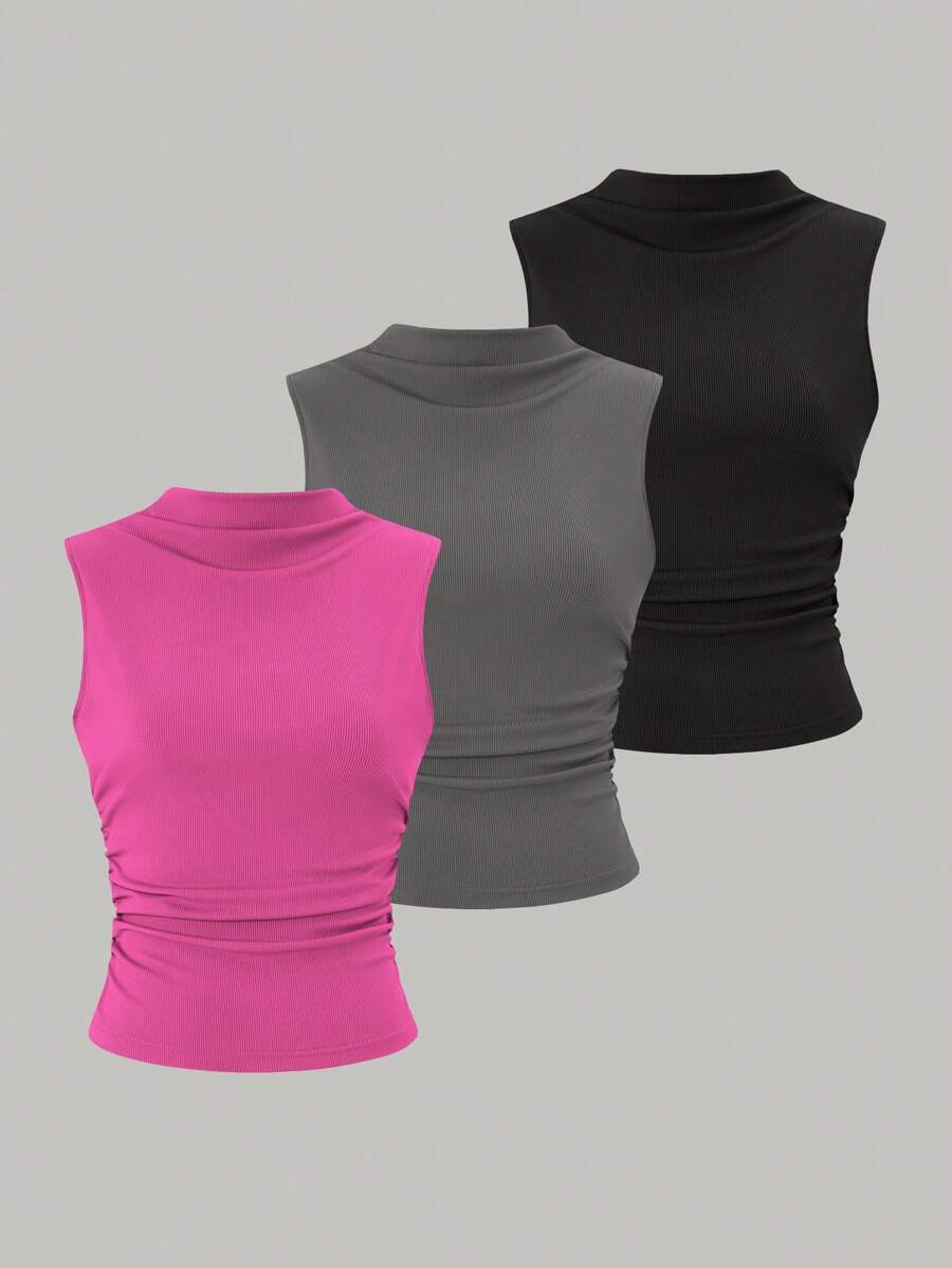 SHEIN Essnce 女士純色簡約背心上衣3入組合 - 彩色 - 查看 1