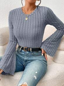 SHEIN Frenchy 生菜邊荷葉袖穀物面料基本t恤 - 淺藍色 - 查看 6