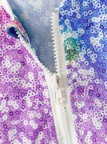 Baby Girl Sparkly Printed Short Sleeve Baseball Collar Jacket Top, Cami And Shorts 3pcs/Set