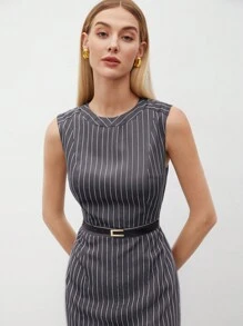 BizChic 女士無袖條紋緊身連衣裙 - 灰色 - 查看 8