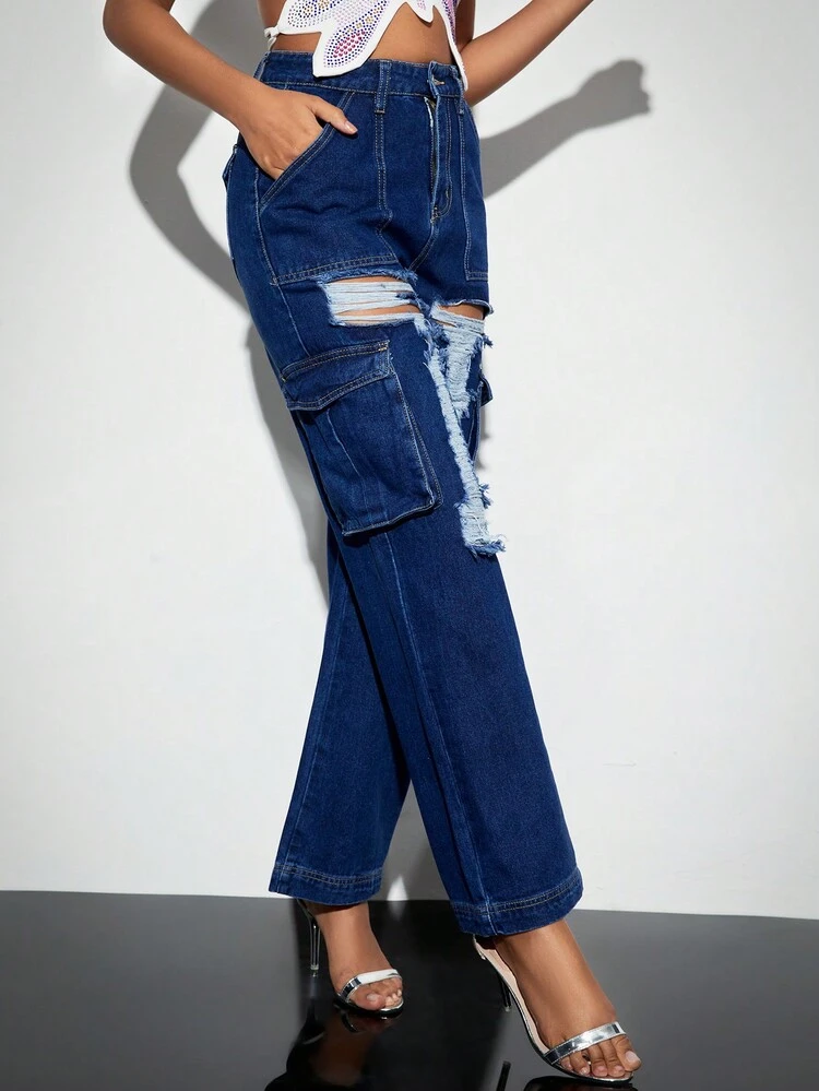 Women's Distressed Workwear Style Jeans