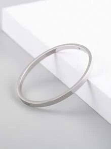 不鏽鋼休閒橢圓扣手鐲,拋光表面,適合女性 - 銀色 - 查看 4